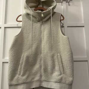 Cream Sherpa fleece Hooded Zip Vest